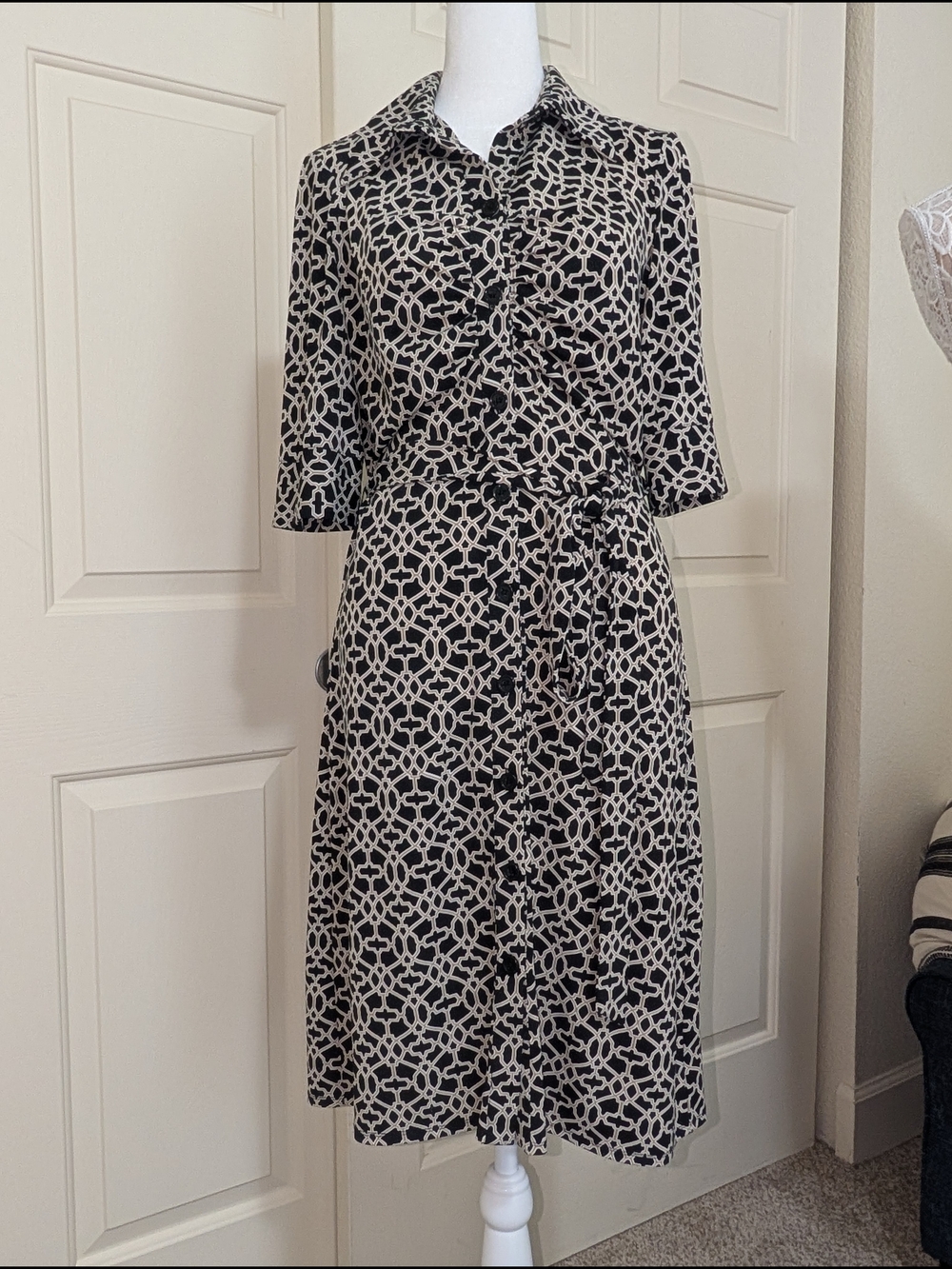 Laundry by Shelli Segal Geometric Trellis Button-Front Shirt Dress SZ6